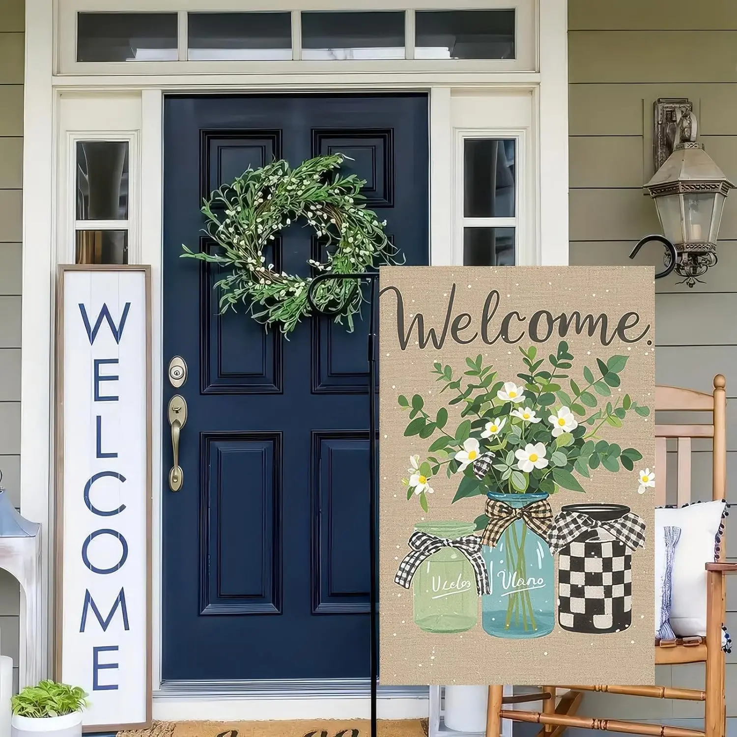 Welcome Spring Garden Flag 12x18 Double Sided Mason Jars and Floral Seasonal Yard Flags For Outside Outdoor Decor Yard Farmh SSL
