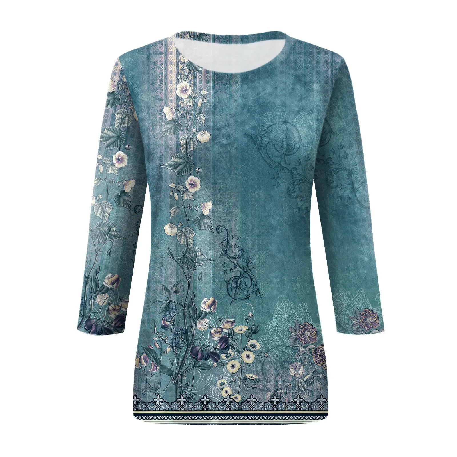 

3/4 Sleeve Shirts For Women Cute Print Graphic Tees Blouses Casual Plus Size Basic Tops Pullover Roupas Femininas майка женская