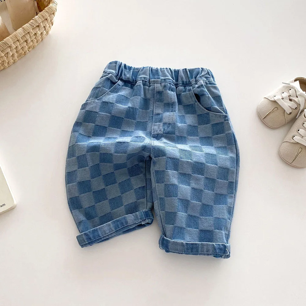 New Autumn Kids Jeans 1-5T Girls Cute Lattice Color Block Trousers Children Thin Style Casual pants