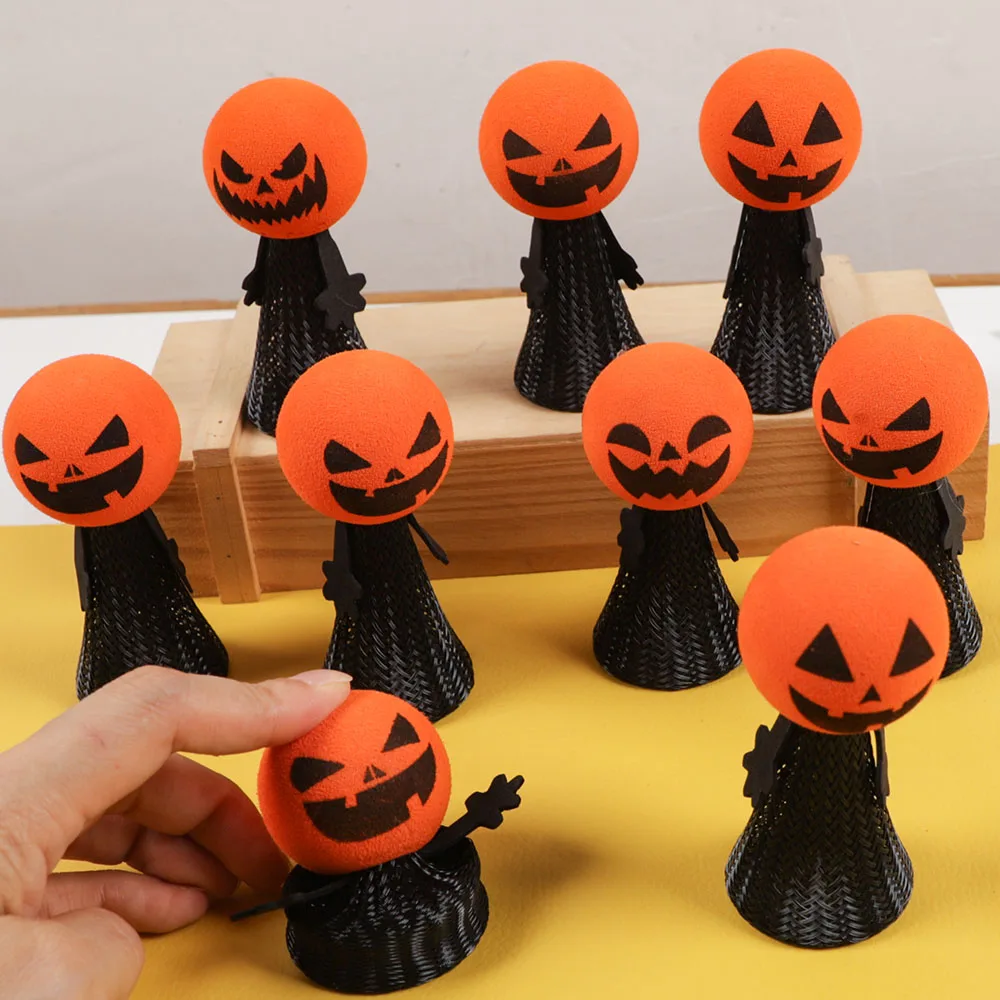 10Pc Funny Halloween Finger Puppet Gift Pumpkin Jumping Doll Game Toys for Kids Birthday Party Favors Goodie Bag Piniata Filler