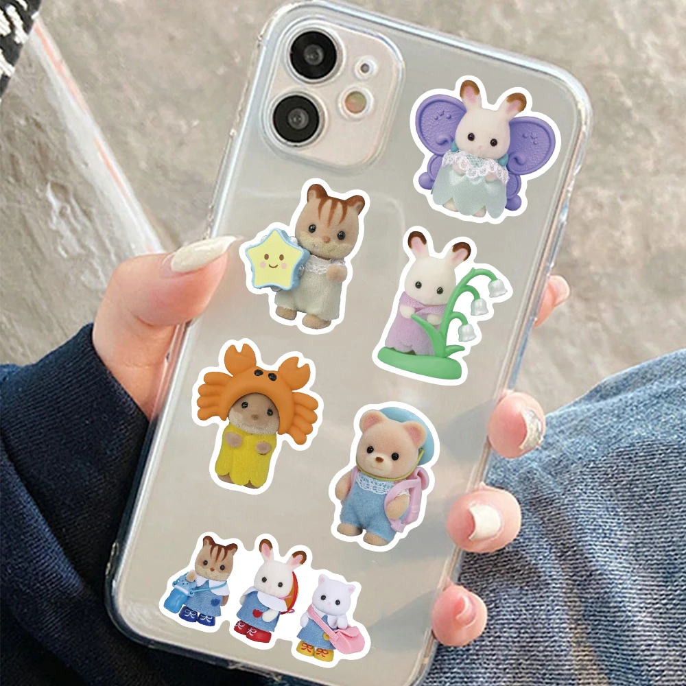 55pcs Cute Doll Cartoon Bear Rabbit Stickers For Water Bottle Laptop Luggage Skateboard Guitar Stationery Kids Toy Decal Sticker