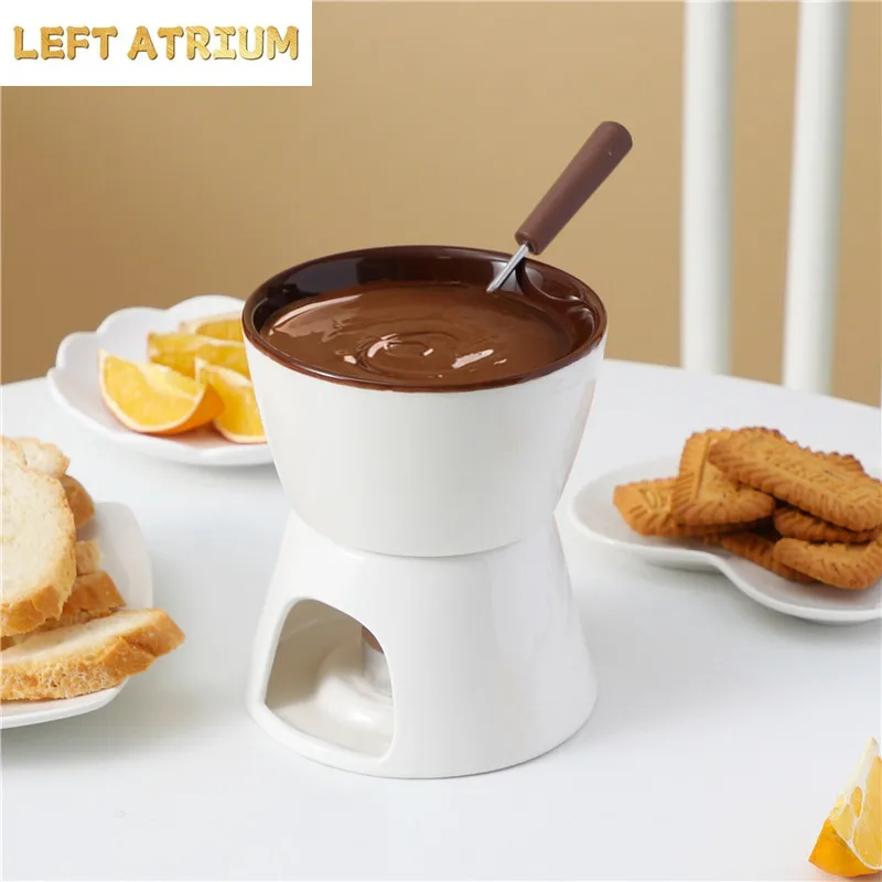 Olla de Chocolate de cerámica, horno calefactor, taza para helado, cuenco para queso, plato de postre, plato de pastelería, plato para fruta y Fondue de Chocolate