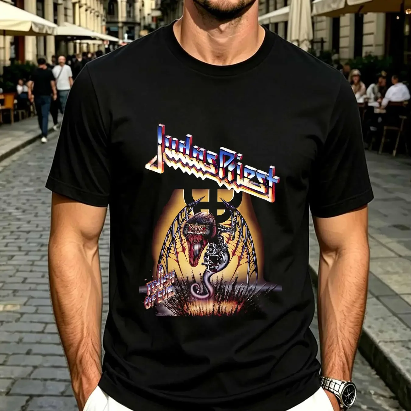 washed T Shirt Men's Judas Priest Touch Of Evil Slim Fit X Large Black long or short sleeves vintage Washed Breathable