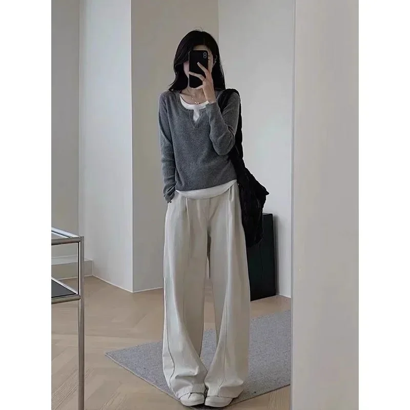 

Y2k Black Fake Two Pieces Long Sleeves Shirt Women Autumn Irregular Patchwork Tops Slim-fit Bottom Knit Shirts Aesthetic Clothes