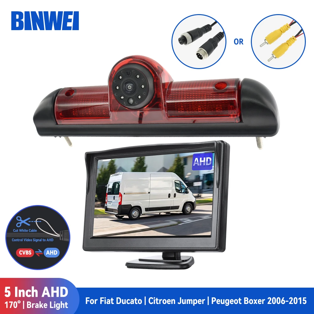 

BINWEI AHD Car 5 Inch Monitor with 170° Rear View Camera Brake Light for Fiat Ducato | Citroen Jumper| Peugeot Boxer 2006-2015