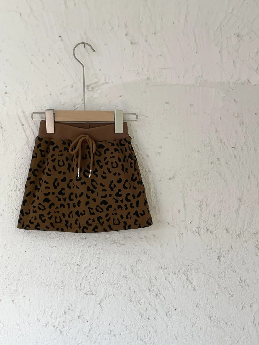 Children Leopard Pattern A-line Short Skirt 2024 Summer New Children Wear Girls Maillard Half Skirt Wrapped Hip Skirt