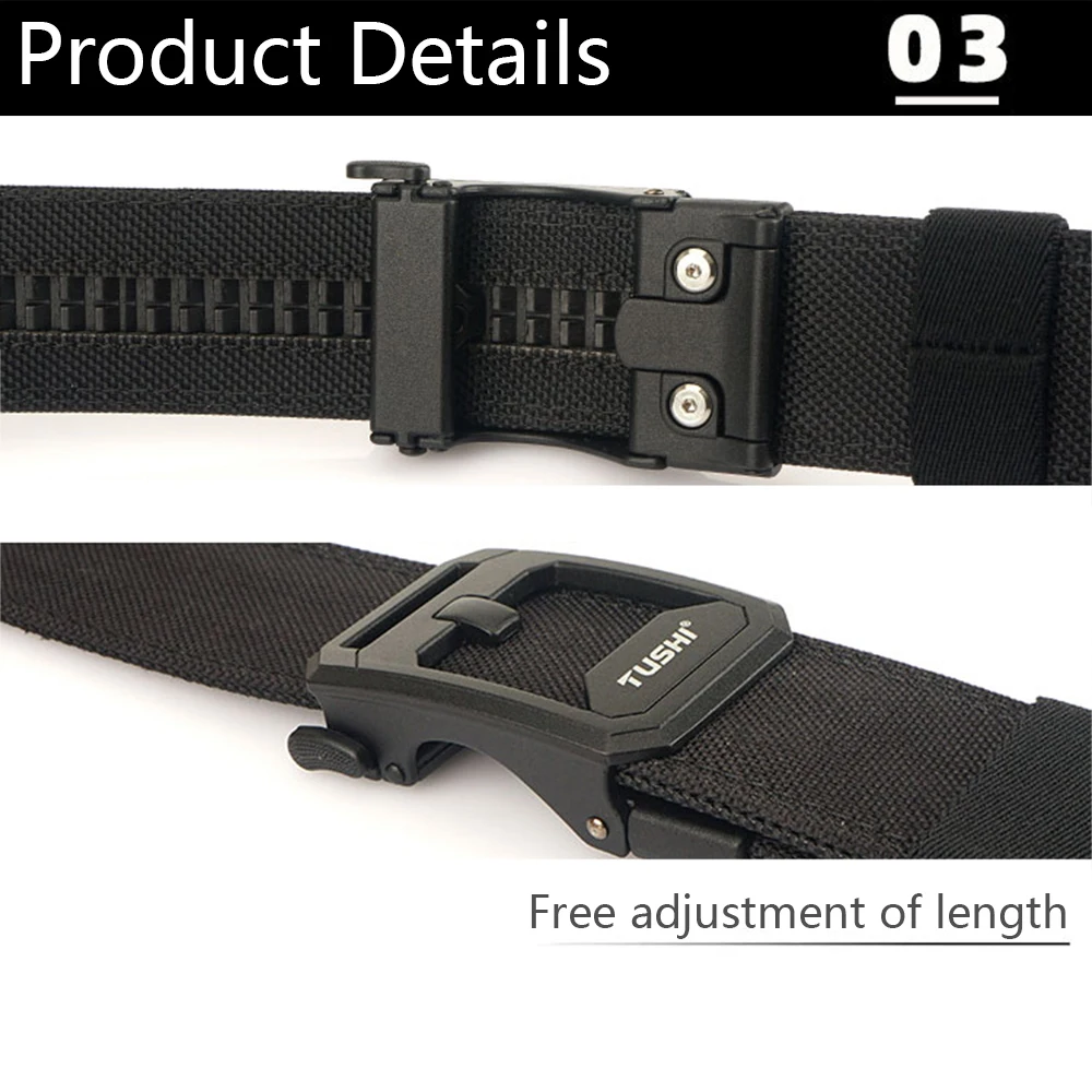 TUSHI Neuer militärischer taktischer Gürtel für Herren, eng, robust, Nylon, robust, harter Gürtel für Herren, Outdoor, Freizeitgürtel, automatischer Bund – Detail 8