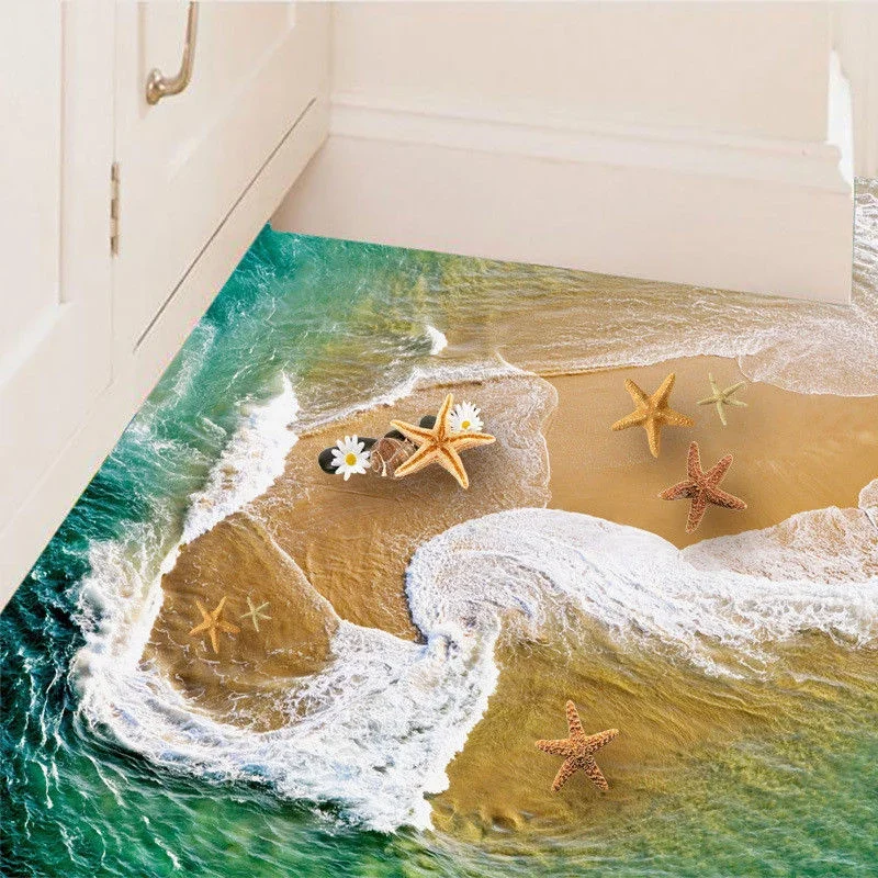 Custom Mural Sea Water Wave Starfish 3D Bathroom Floor Decoration Stickers PVC Waterproof Wall Sticker Wallpaper Home Decor 3D