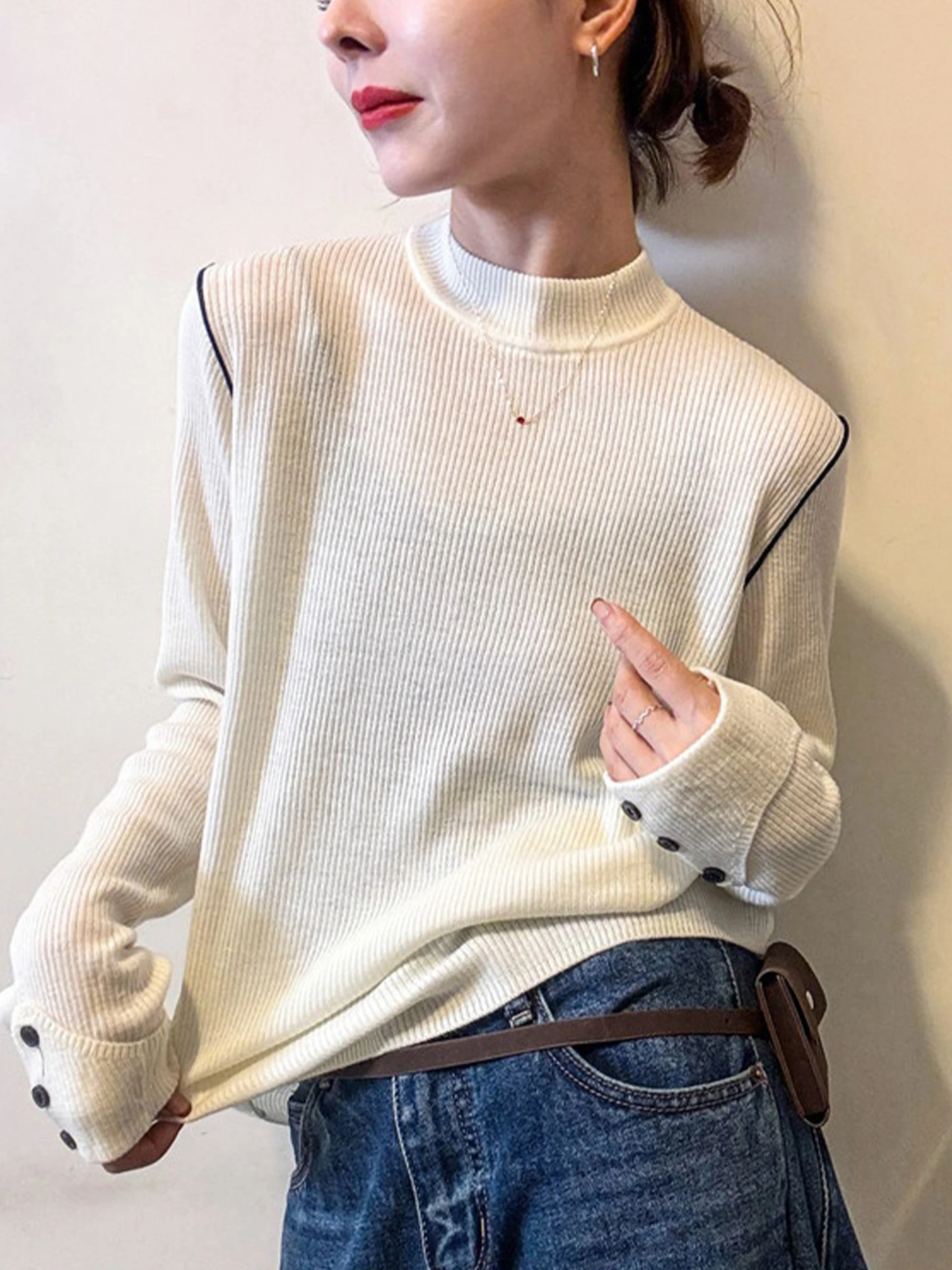 

Skin-friendly Thiened Long Sve Overhead Knitted Sweater Winter Versatile Women's Faionable Sli Comfortable Knitwear