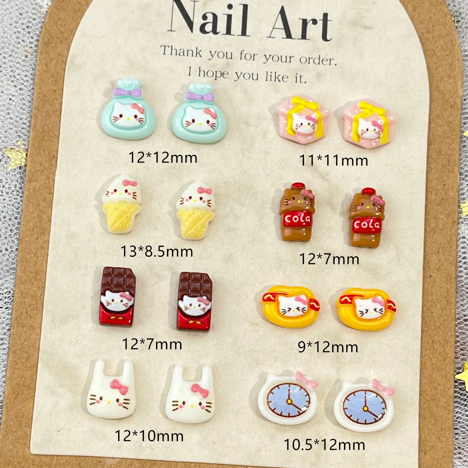 20Pcs Katie Cat Ice Cream Chocolate Nail Charms Cute 3D Hello Kitty Accessories DIY