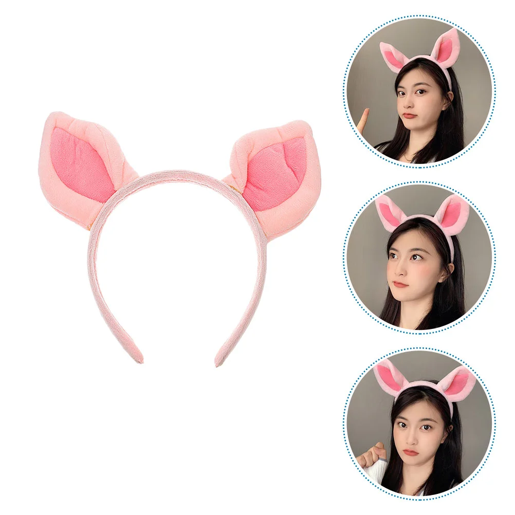 

2 Pcs Pink Pig Ears Headband Costume Cat Tail Girls Headbands 12-18 Party for Adults Accessories Cosplay