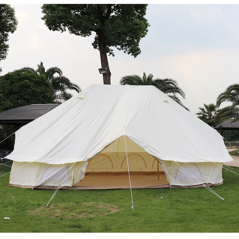 

Hot Selling Double Top Poles 6M Waterproof Luxury Glamping Bell Tents Canvas Outdoor Family Emperor Bell Tent Party Tent