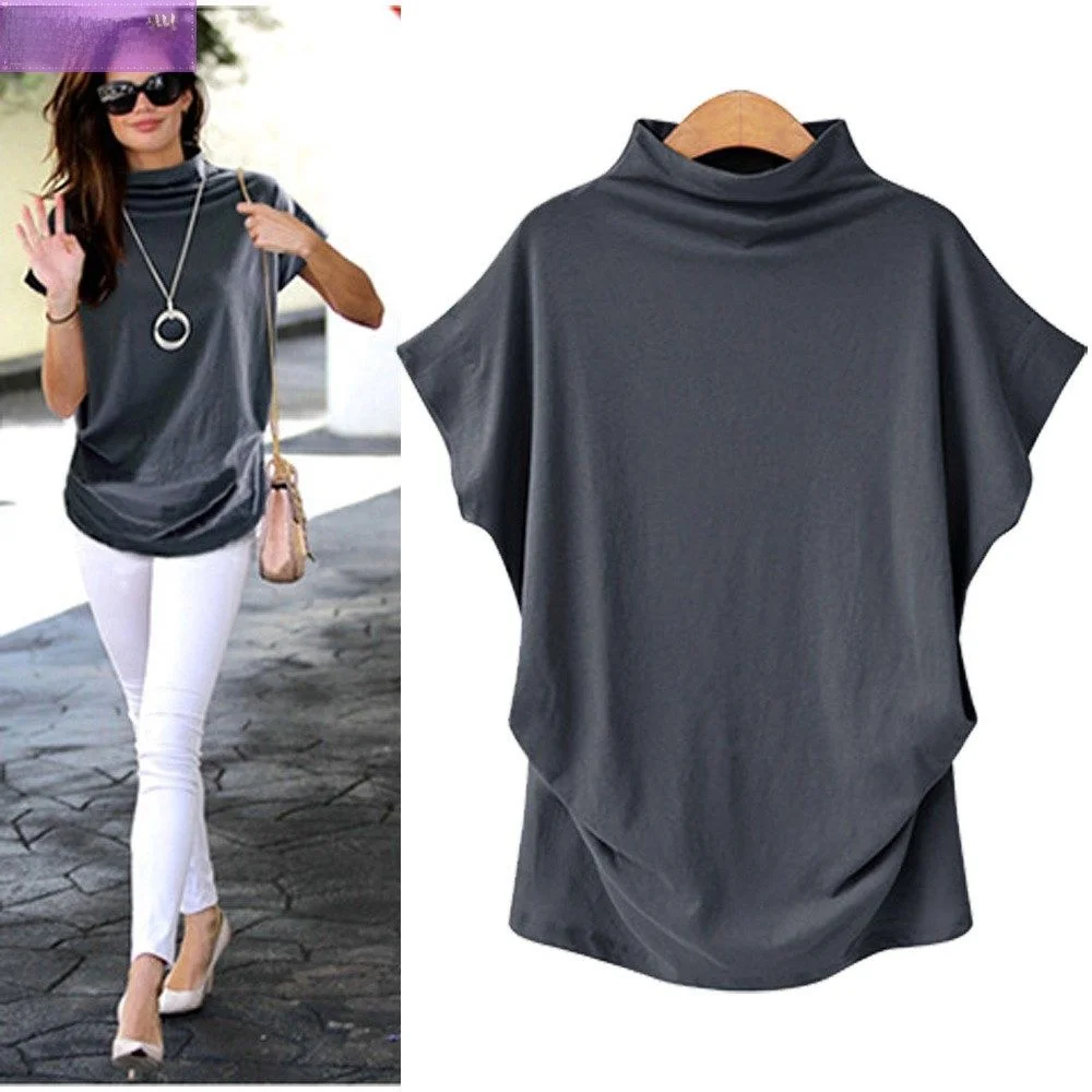 Blusa feminina ort Sve tamanho grande camiseta feminina tops commute sle solto tecido de poliéster gola alta comprimento regular
