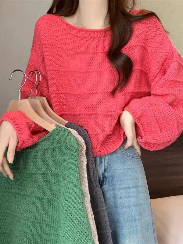 Pink Lantern Sve Base lavorata a maglia irt Donna Inizio autunno 2025 Nuovo maglione allentato ort Autunno Inverno Top Casual Sle Polyest...