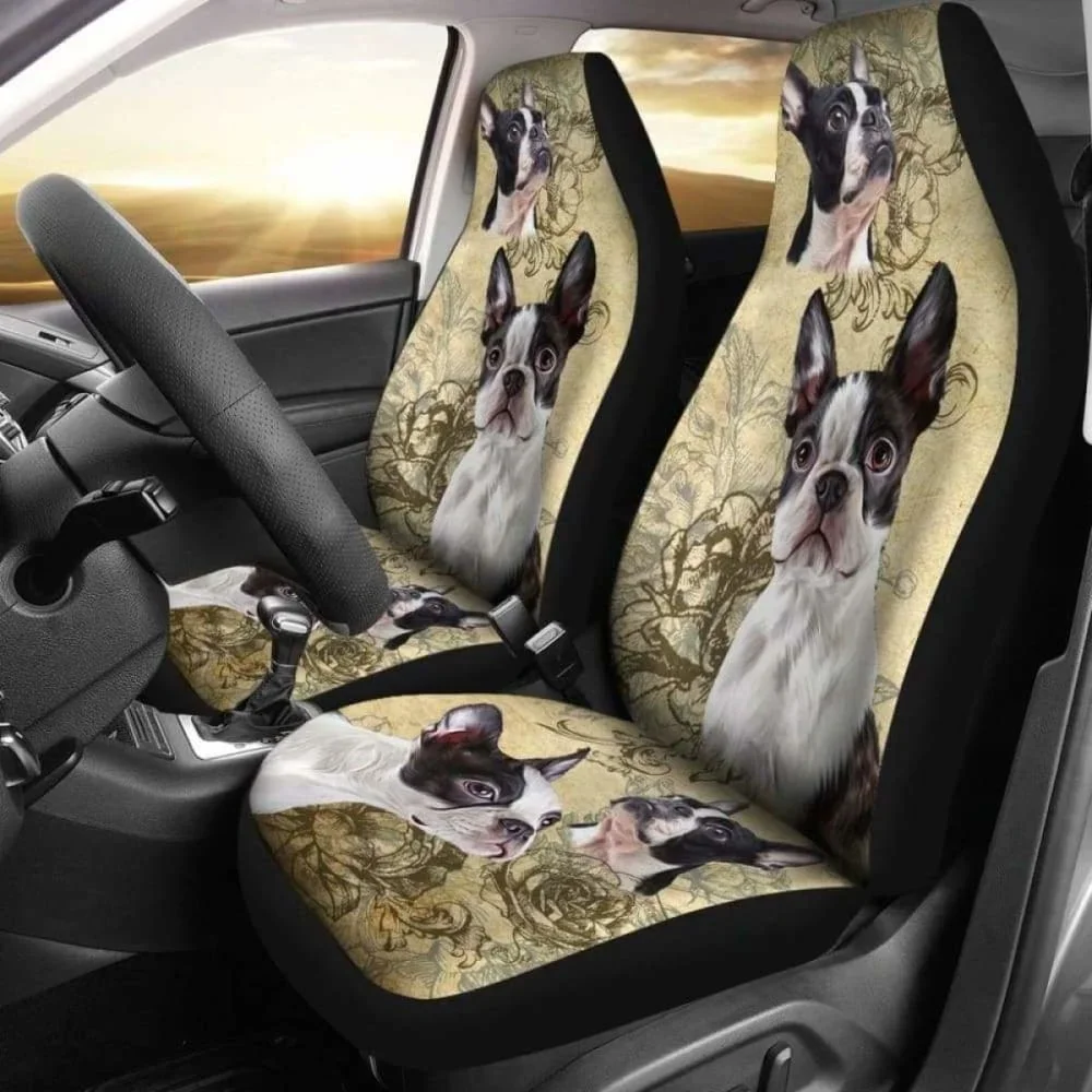 Boston Terrier Car Seat Covers,Pack of 2 Universal Front Seat Protective Cover