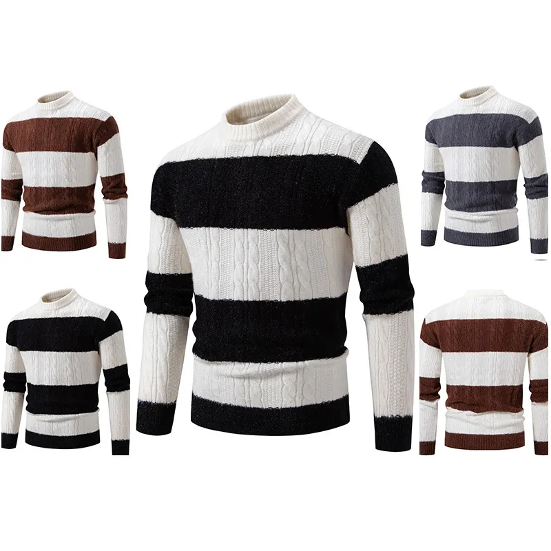 

Men's Knitted Sweater Large Size Casual Sle Long Sve f High Collar Warm Polyester Fiber Faionable Streetwear
