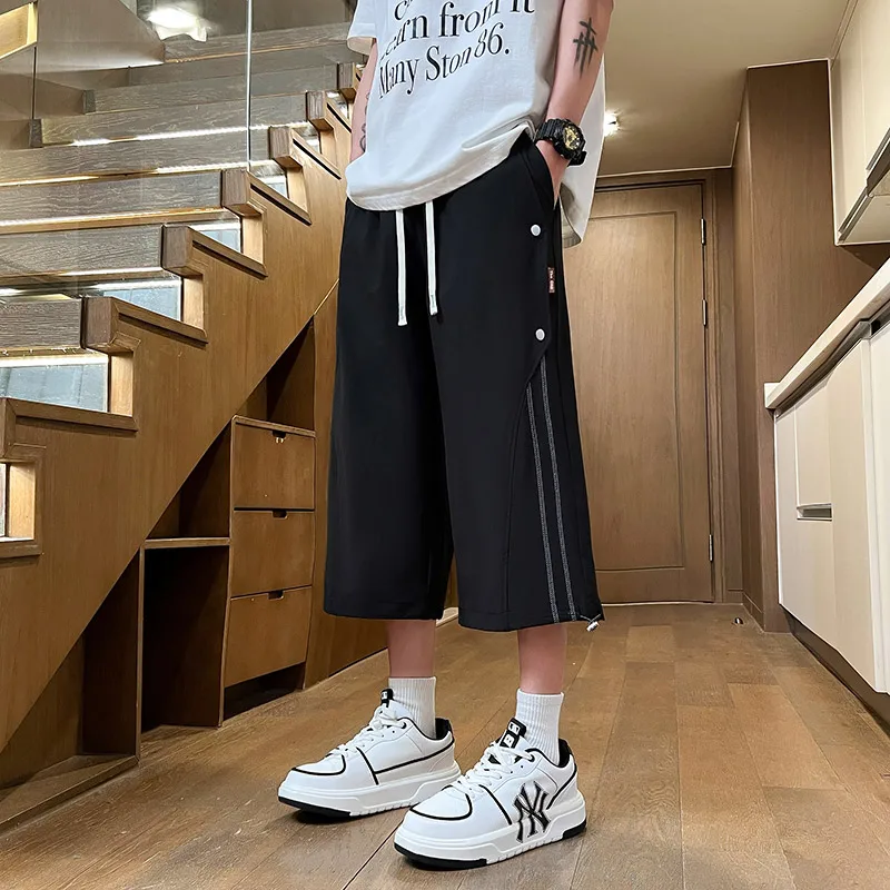 

Мужские брюки из ледяного шелка, свободные, прямые, повседневные, молодежные, модные, тонкие, дышащие, из полиэфирного волокна