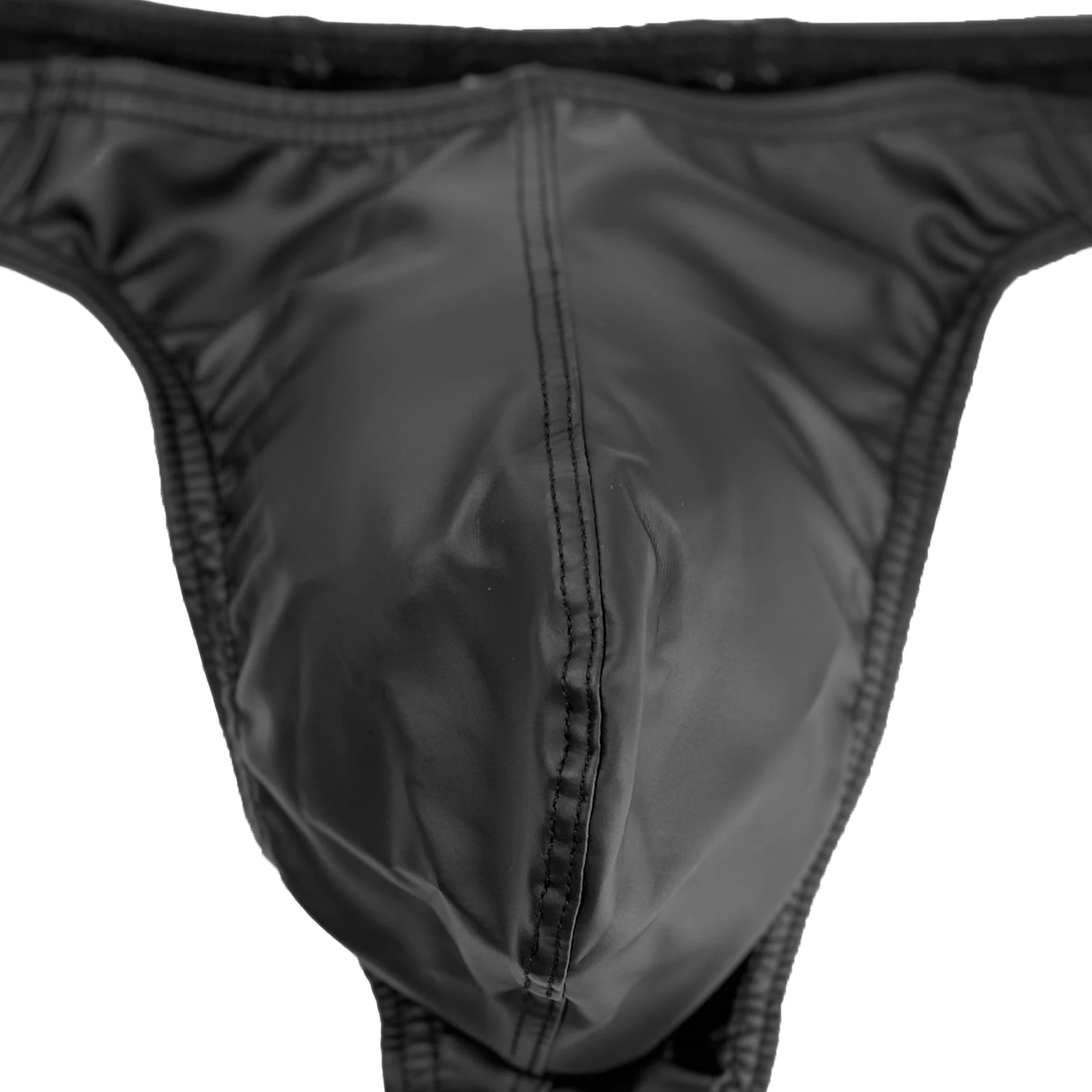 Tangas de piel sintética para hombre, ropa interior Sexy con parte trasera en T, Wetlook, erótico, fetiche, bragas con bolsa para bulto, suspensorio