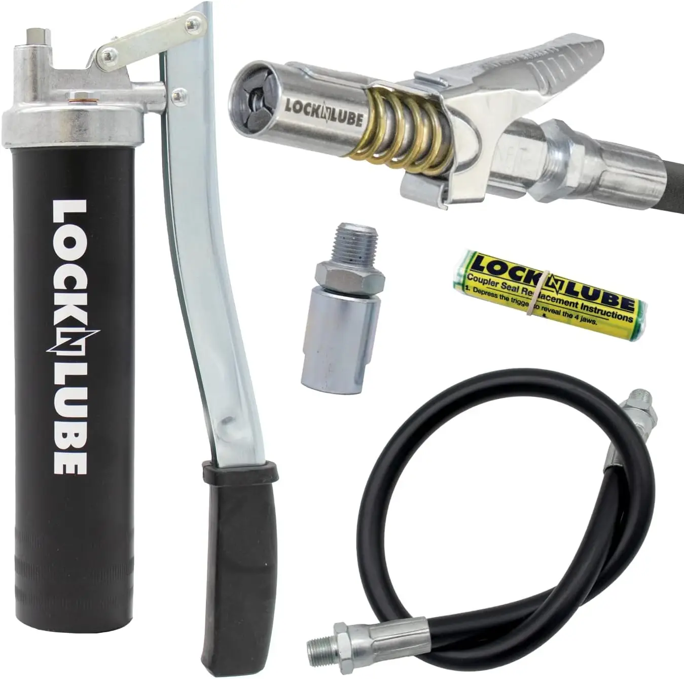 Lever Grease Gun. Includes Our Patented Grease Coupler (Locks on, Stays on, Won't Leak!) Plus a 20