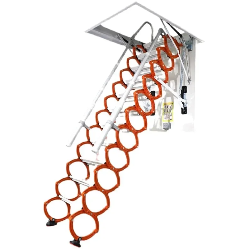 Telescopic attic ladder automatic loft ladder with handrail steel flexible attic stairs/ metal loft ladders