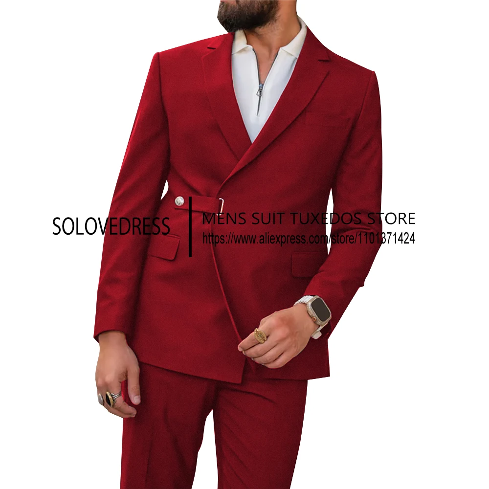 2 Pieces Suit side Buckle  Casual Style Men's Suits Single Breasted Slim Fit  Groomsenmen Suits For Wedding（Blazer+Pants）