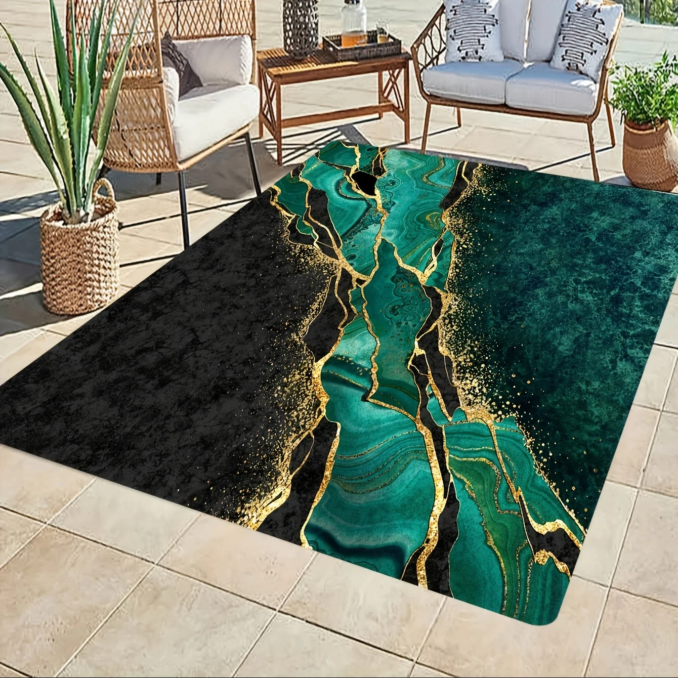 Emerald Green Element Rug Black Marble Print Floor Mat Carpet for Living Room Decoration Home Bedroom Household Dirt Resistant