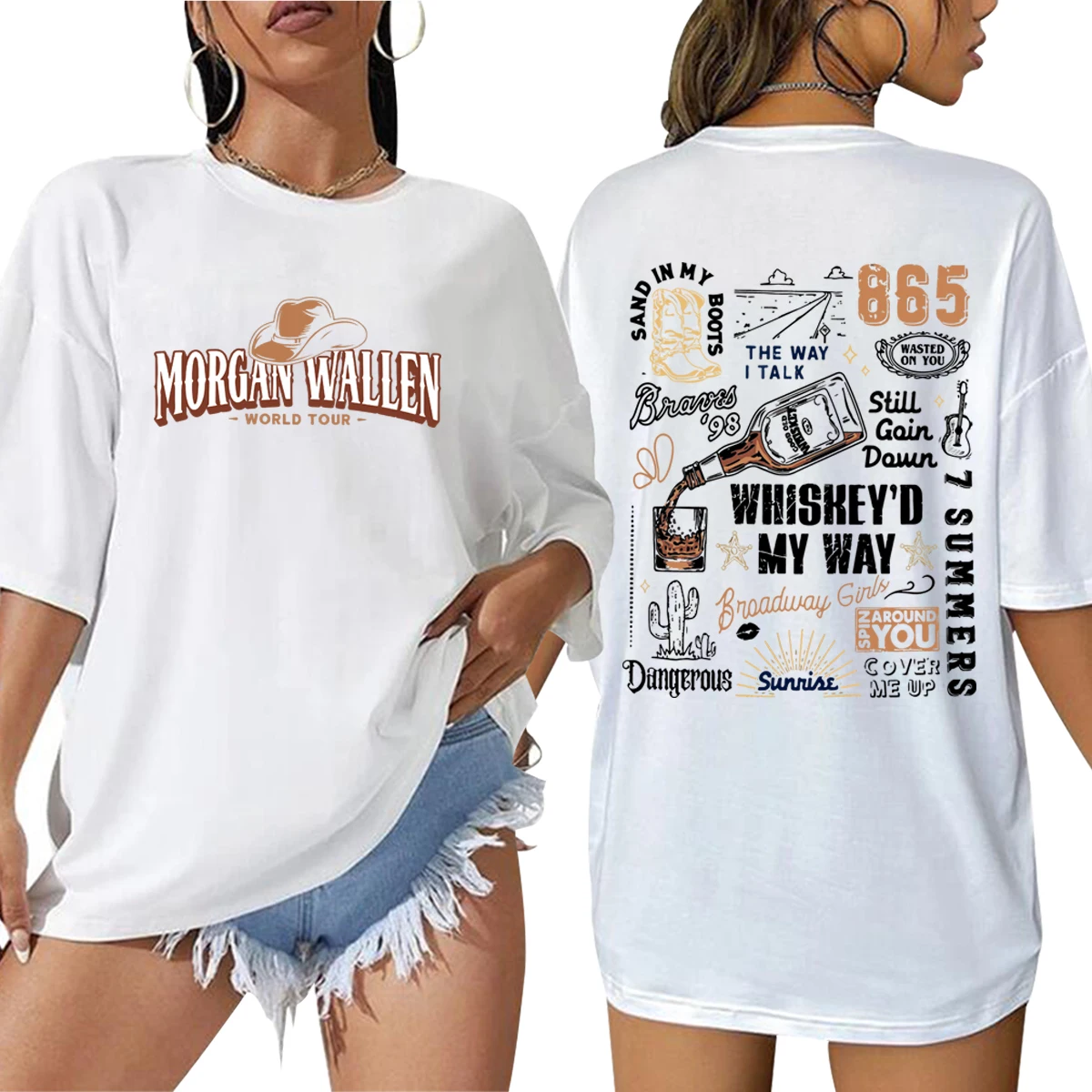 Wallen Tour 2024 Country Western Oversized Shirt Women's  Graphic T Shirts