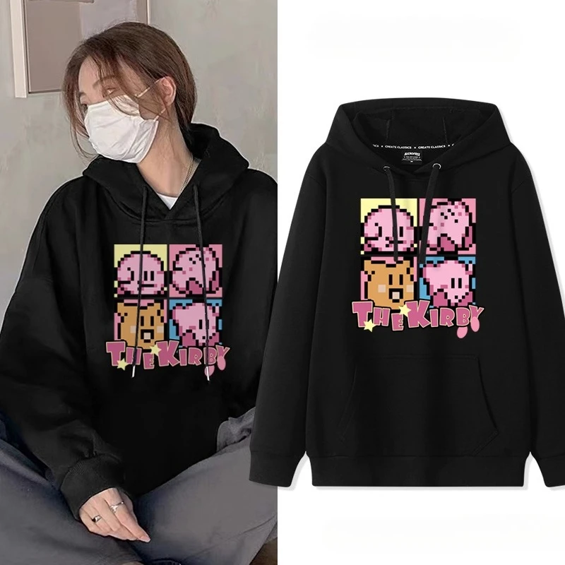 

Свитер для пар с принтом Кирби для мужчин и женщин, свободная японская модная брендовая куртка в стиле ретро в пикселе, милая крутая куртка с капюшоном, осень