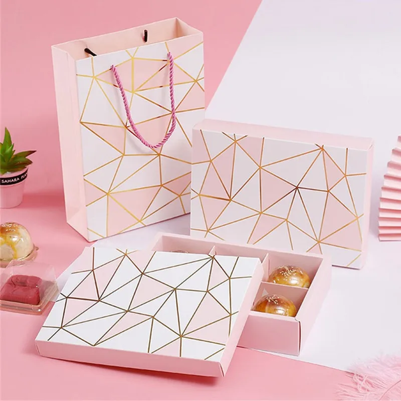 

5/10Pcs Pink Geometric Mooncake Packaging Boxes Baking Cookie Snowflake Pastry Holiday Gift Bags