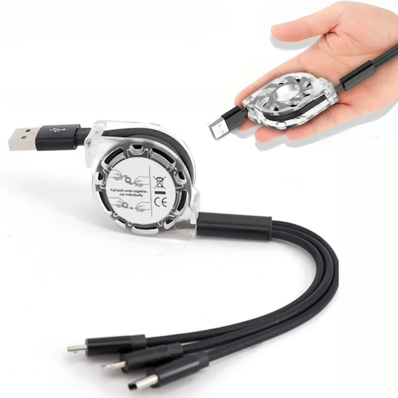 Floveme New Android Type-C Three-In-One Motorcycle Data Cable Extendable Length High-Speed Transmission Rate Gift Item