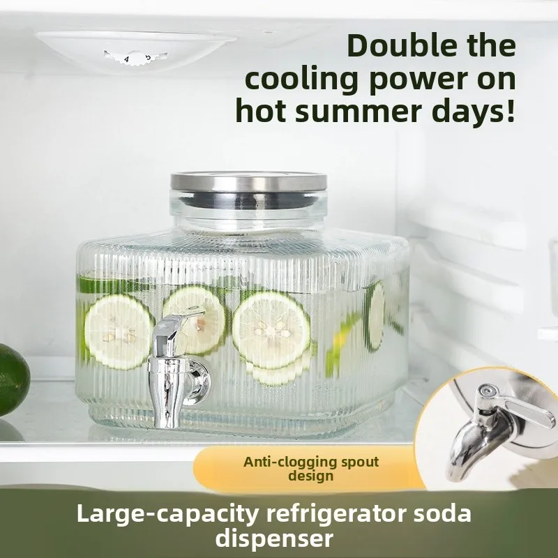 

Large Capaci High Borosilie Glass Cold Water Pot with Tap for Frie Beverage Ice Buet Fruit Tea Barrel Coca-Cola Barr...