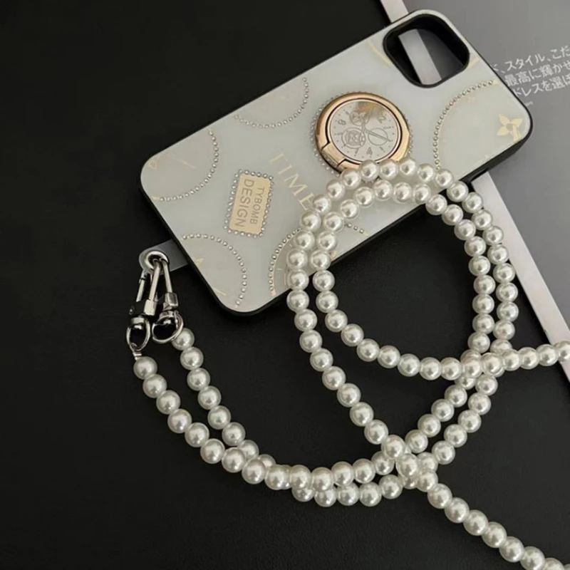 Portable Mobile Phone Lanyard Crossbody Necklace Chain Pearl Strap Anti-lost Sling for Phone Case