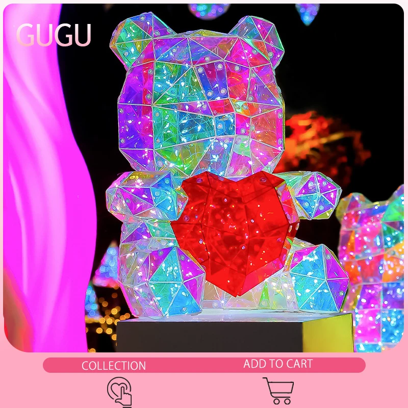 Luminous Plastic Bear LED Rainbow Bear Colorful Bears Party Decor Children\'S Day Gift Teddy Bear Ornament Bear Decor For Home