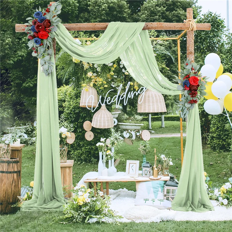 2pc 5.5Meters Wedding Arch Drape Fabric Sheer Chiffon Tulle Curtain Backdrop Living Home Drapery Ceremony Reception Decoration