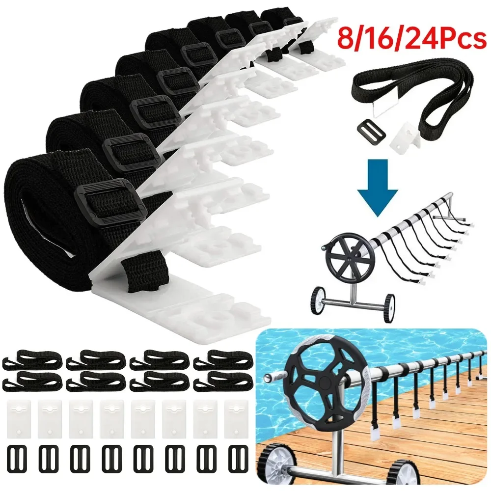 8/16/24Pcs Pool Cover Straps Solar Blanket Cover Reels Straps Blanket Reel Strap Buckle Fastener Kit for Inground Swimming Pools