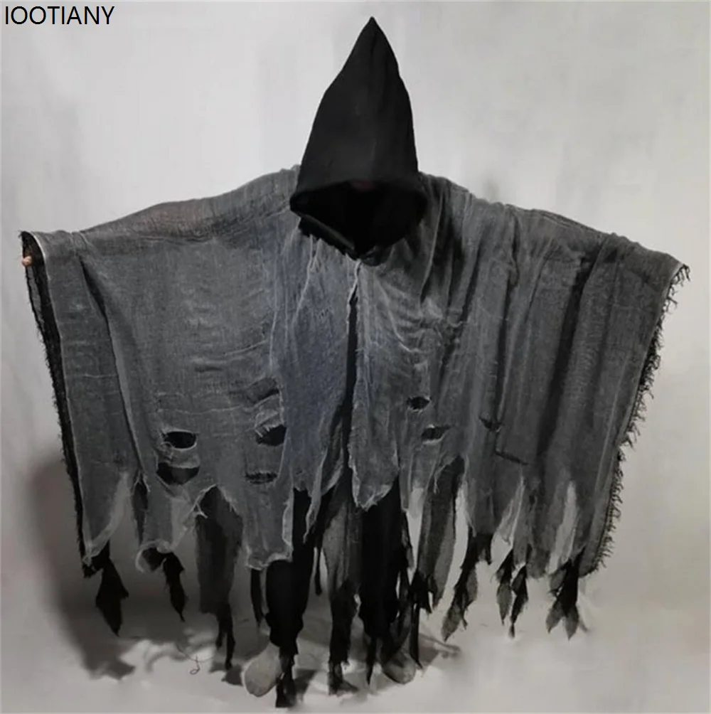 Halloween Unisex Dementor Cosplay Costume Day Of The Dead Gothic Horror Zombie Hooded Cape Carnival Party Stage Dress Up Props