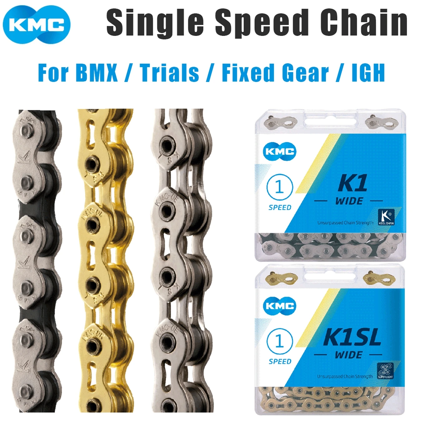 AliExpress KMC K1 K1SL BMX Chain 1/2"x1/8" 112 Links Single-Speed Bike Chain Silver Black Gold for BMX Fixed Gear Trials Cycling Parts