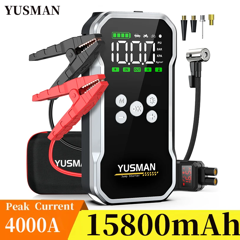 Car Jump Starter Air Pump 150PSI Tyre Compressor 4000A Starter Device 15800mAh Power bank Digital Inflatable Pump