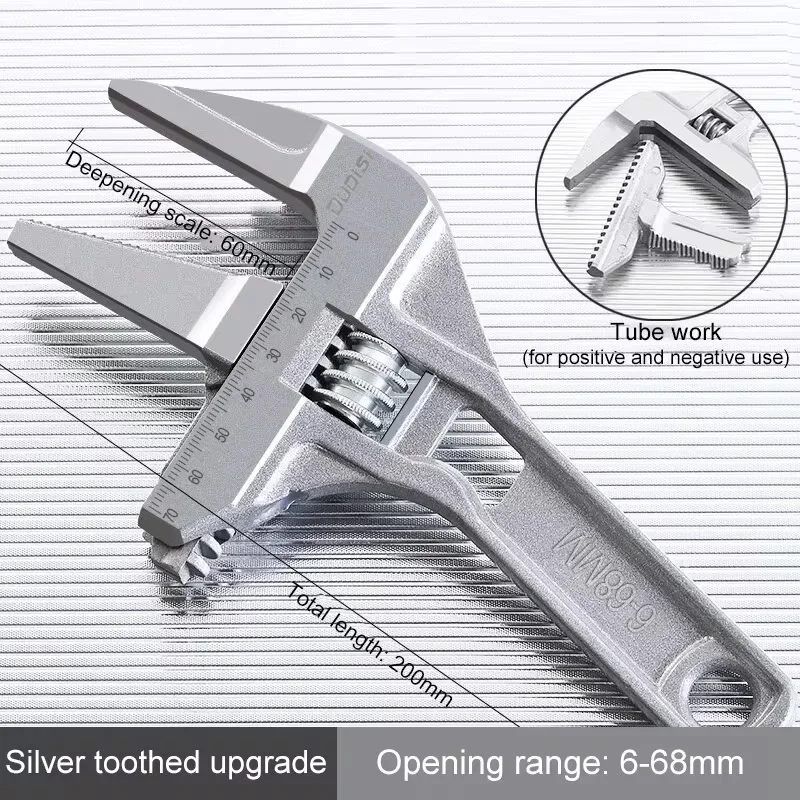 

BIESUO Multi-function Adjustable Wrench Aluminium Alloy Large Open Wrench Universal Spanner Repair Tool for Water Pipe Bathroom