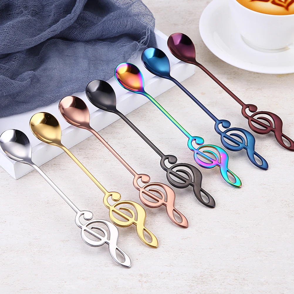 

2 Pcs Stainless Steel Mixing Spoon Coffee Kitchen for Drinking Musical Note Pattern Dessert Scoops Stianless Spoons