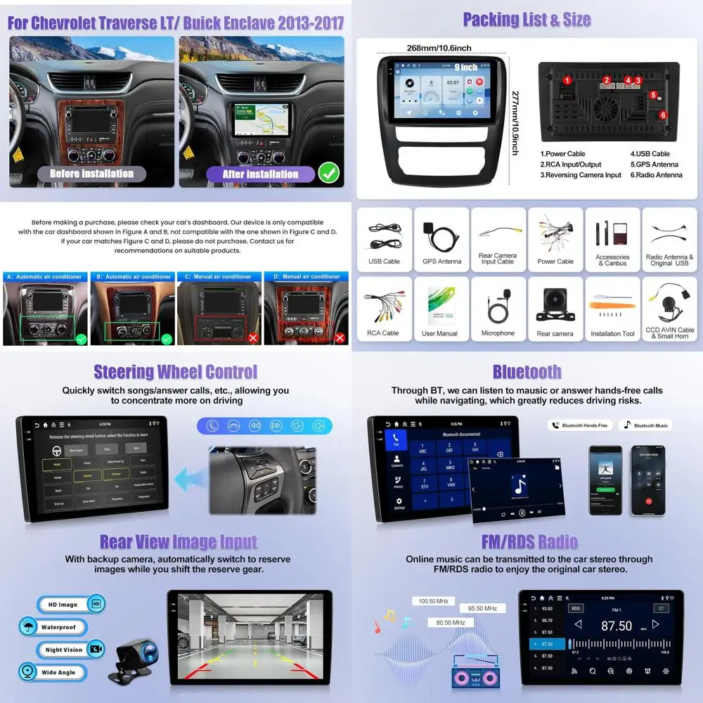 

[4G + 64G] Автомобильное радио Android для Chevrolet Traverse LT/Buick Enclave 2013-2017 с Carplay Android Auto 9-дюймовый сенсорный экран Bluet