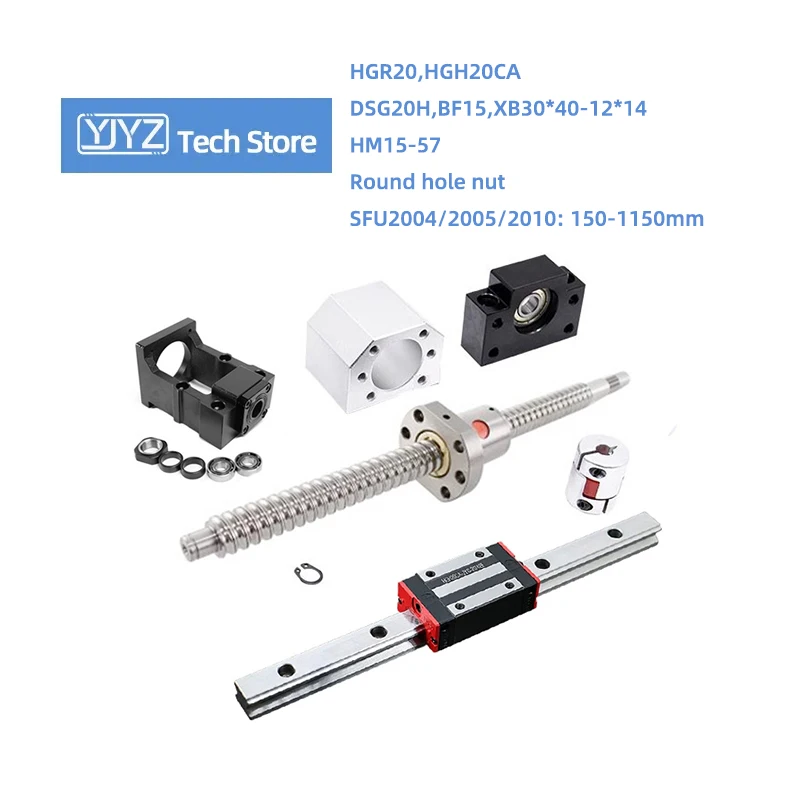 HGR20 Rail HGH20CA Block SFU2004 Length 150-1150mm Round Hole Nut HM15-57 Cast Aluminum C7/C5 BF15 DSG20H Coupling 30*40-12*14mm