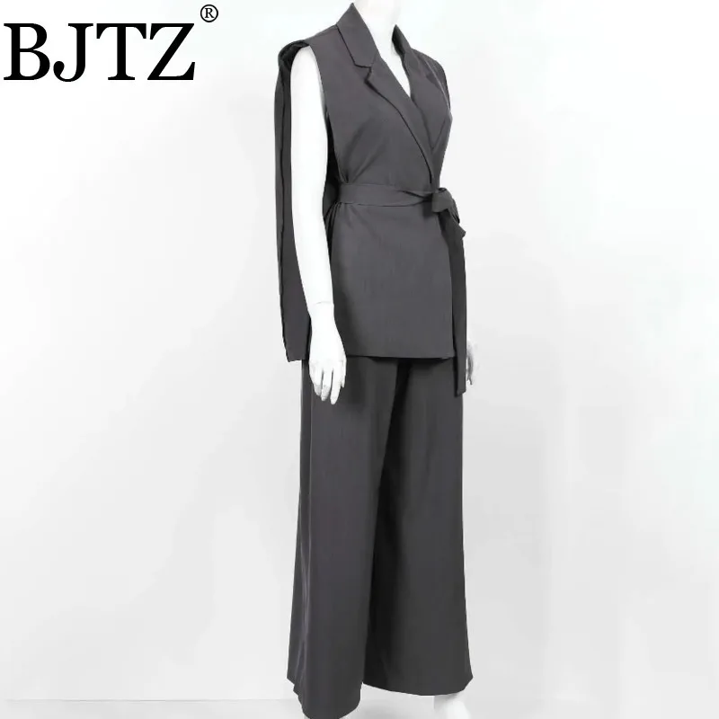 

BJTZ Блейзеры с вырезами по бокам, дизайнерский комплект жилета, брючный костюм с поясом, летнее платье, женское роскошное платье с рукавом «песочные часы» и V-образным вырезом