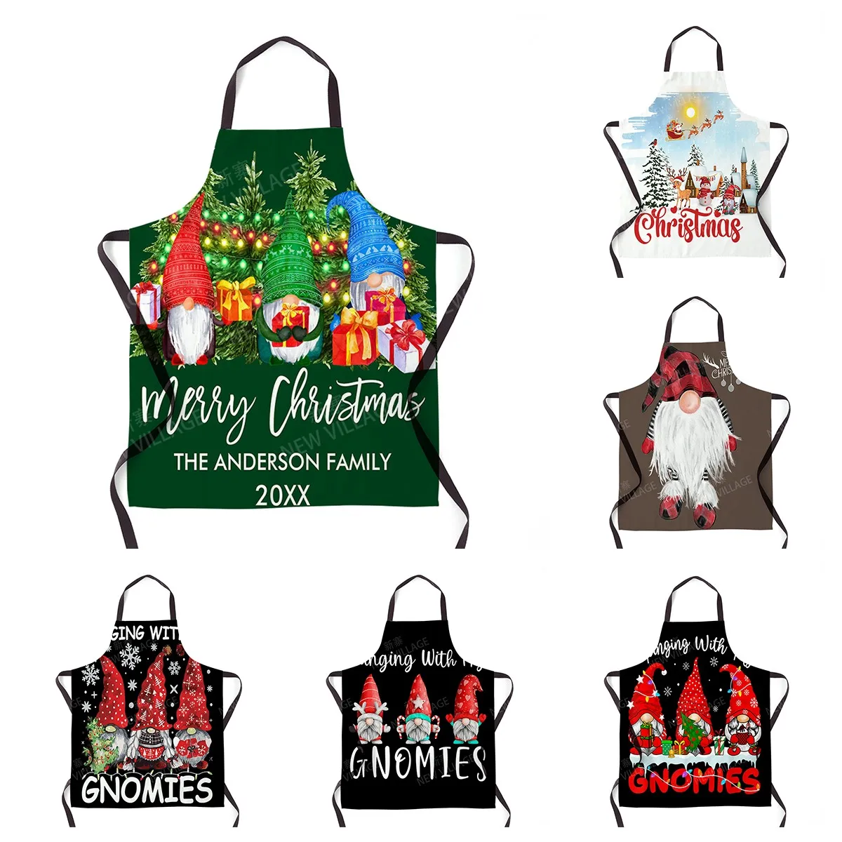 Aesthetics Women\'s Kitchen Apron Children\'s Waterproof Waitress Work Apron Original Oil Resistant Christmas Style Fashion Apron