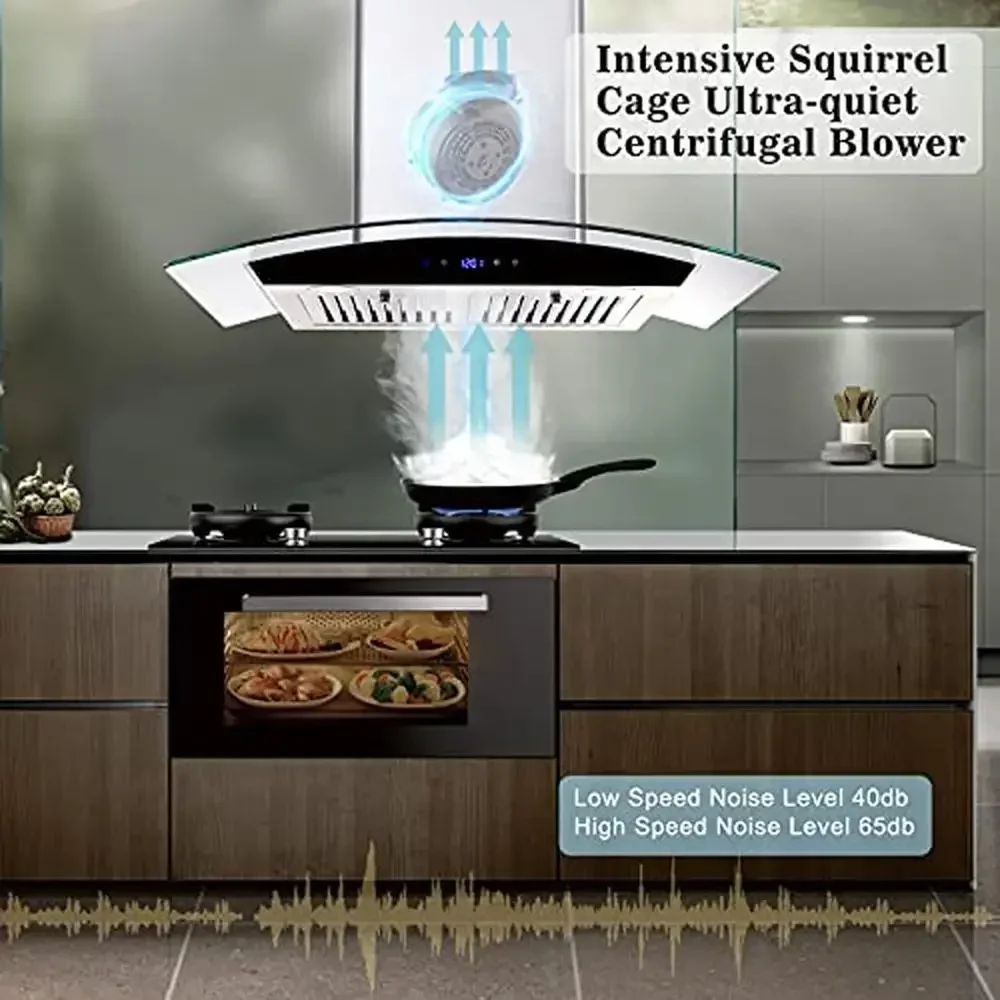 شفاط المطبخ المثبت على الحائط من الفولاذ المقاوم للصدأ مقاس 30 بوصة مع نظام القناة القابل للتحويل بدون أنبوب 700 CFM مرشحات تهوية تعمل باللمس