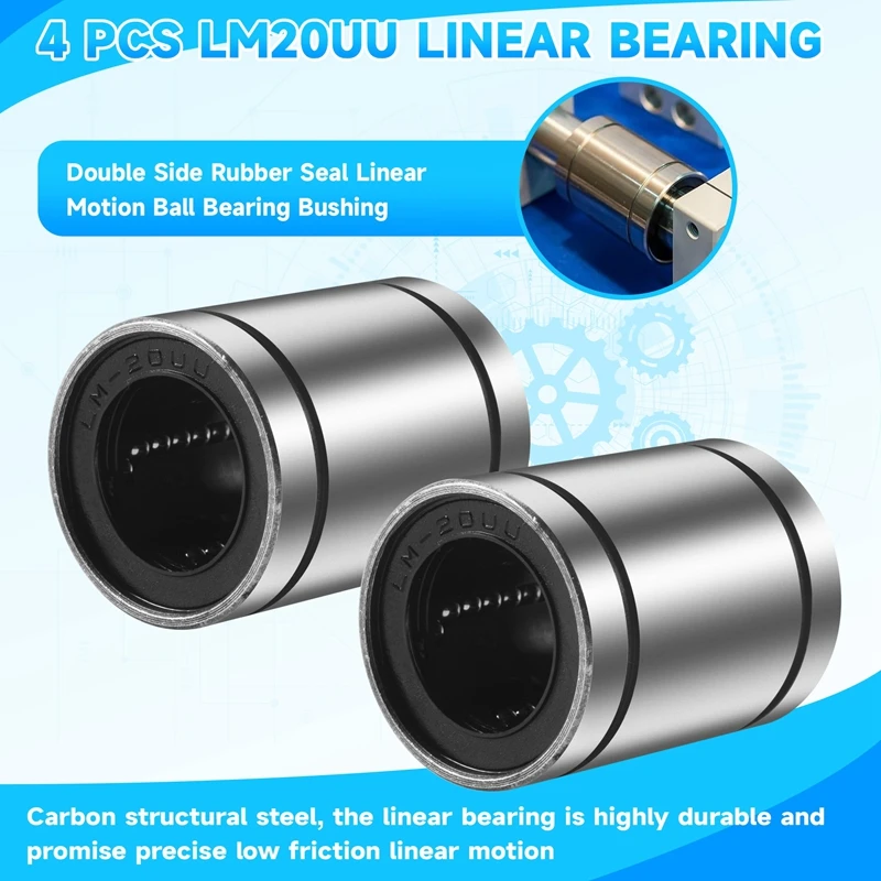 4 Pcs LM20UU 20X32x42mm Double Side Rubber Seal Linear Motion Ball Bearing Bushing