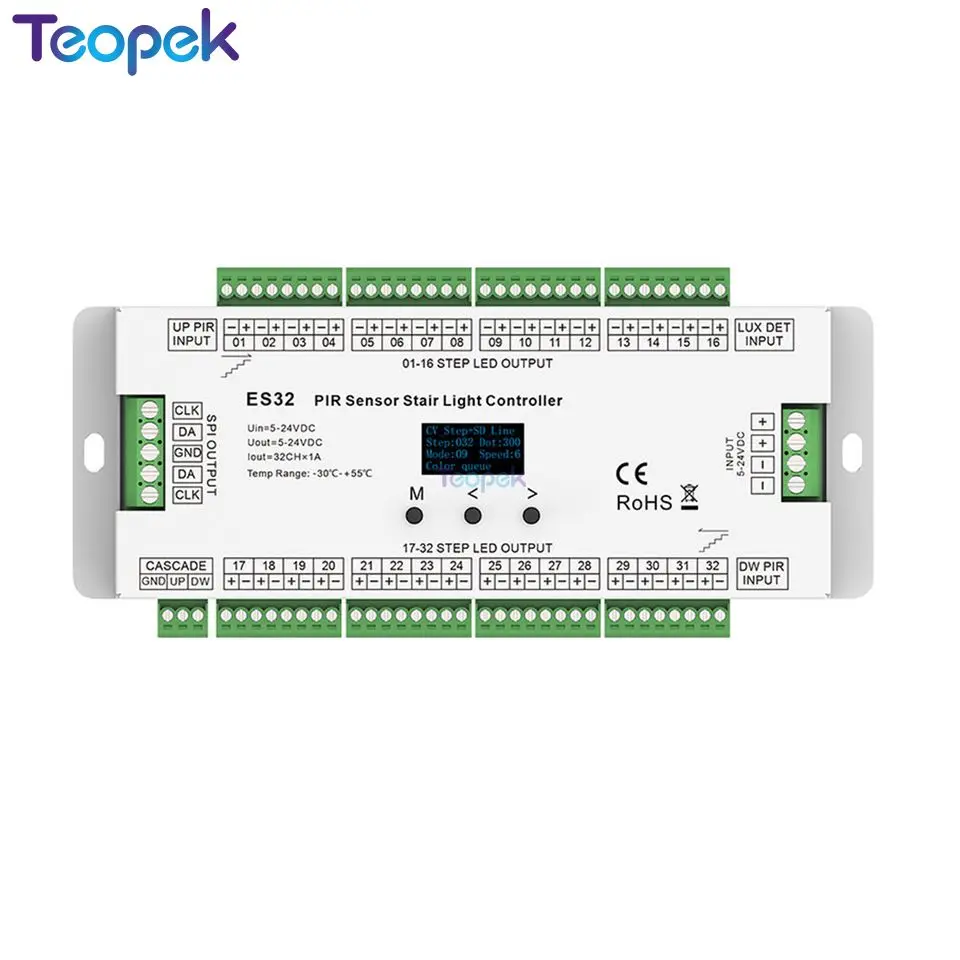 Skydance Smart Stair Light Controller ES32 32 Stepcase PIR Motion Sensor Daylight Sensor SPI Pixel led Lighting Controller