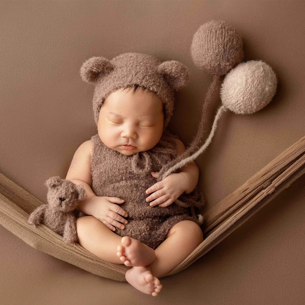 Bear Newborn Photography Outfit Knitted Newborn Boy Photoshoot Outfit Baby Boy Accessories Baby Costume Shooting Accessories