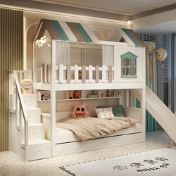 Children's bed, half-height bunk bed, bunk bed, same width bunk bed, boy's high and low mother, high guardrail, castle tree