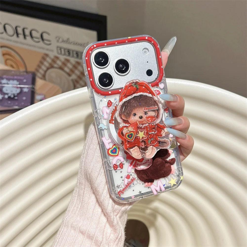 Urocze etui magnetyczne na telefon z motywem truskawkowego misia do iPhone 17 16 Pro 15 Max 14 13 17 Pro Max z podstawką Magsafe i łańcuszkiem, śliczne etui. — zdjęcie produktu 2
